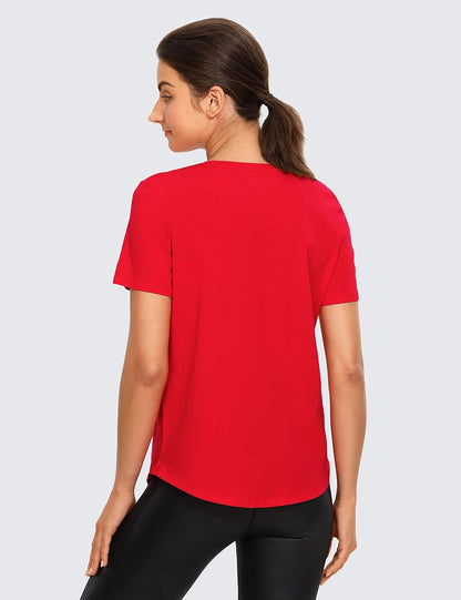 Women'S Pima Cotton Short Sleeve Workout Shirts Casual Yoga T-Shirt Soft Athletic Top