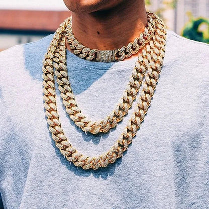 Mens Womens Gold Cuban Chain Necklaces or Bracelet Iced Out Cz Diamond Cuban Link Chain Necklace Stainless Steel