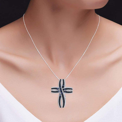 0.47 Ct Simulated Blue Sapphire & White Cubic Zirconia Loop Cross Pendant Necklace In925 Sterling Silver