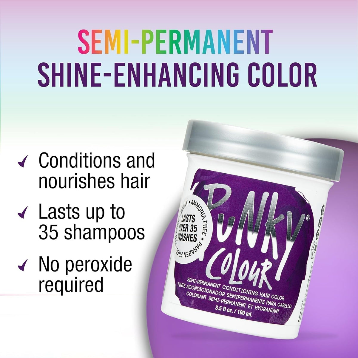 Purple Semi Permanent Conditioning Hair Color, Lasts up to 35 Washes, 3.5 Fluid Ounce