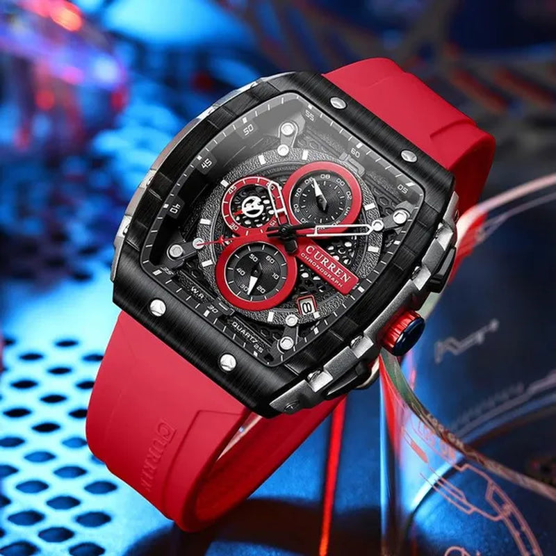 CURREN Mens Watch COOL Large Men's Classical Luxury Sports Design Watches Rubber Strap Waterproof Chronograph Date Quartz Relogios Masculino 8442