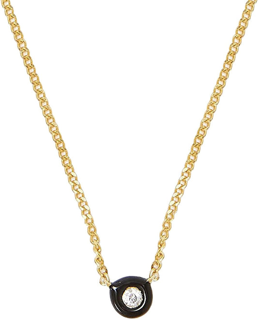 Bezel Set Diamond Pendant Necklace in Black Enamel and Gold Vermeil