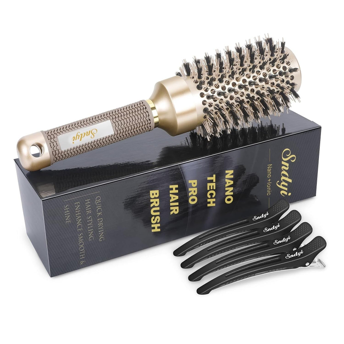 Round Brush for Blow Drying, Nano Thermal Ceramic & Ionic Tech Hair Brush with Boar Bristles, Professional round Barrel Brush for Styling, Curling & Straightening by  (2.9 Inch, Barrel 1.7 Inch)