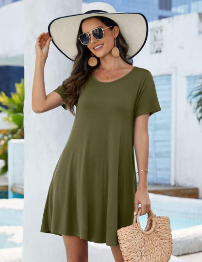 plus Size Summer T-Shirt Casual Dresses for Curvy Women Flowy Swing