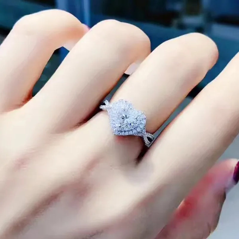 925 Sterling Silver Heart Shaped Gemstone Diamond Ring Sapphire Wedding Rings for Women Fashion Jewelry Accessories