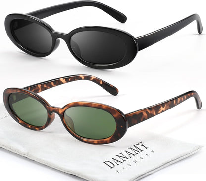 Retro Oval Sunglasses for Women Men Fashion Small Frame Sun Glasses 90s Style Driving Glasses UV400 Protection