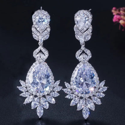 CANDICE Gorgeous Natural Red Green Zirconia Setting Silver Plated Big Teardrop Dangle Earrings for Women Party Dress Accessories