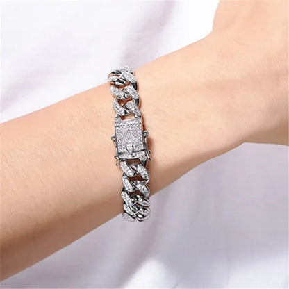 Mens Womens Gold Cuban Chain Necklaces or Bracelet Iced Out Cz Diamond Cuban Link Chain Necklace Stainless Steel