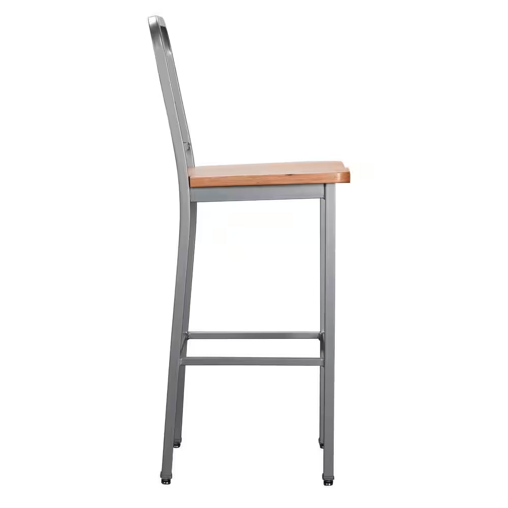 Washington 30 In. Silver Slat Back Metal Bar Stool with Wood Seat Set of 2