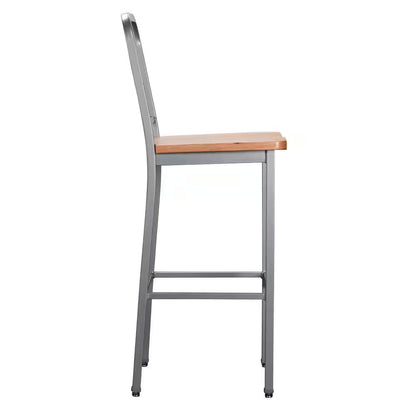 Washington 30 In. Silver Slat Back Metal Bar Stool with Wood Seat Set of 2