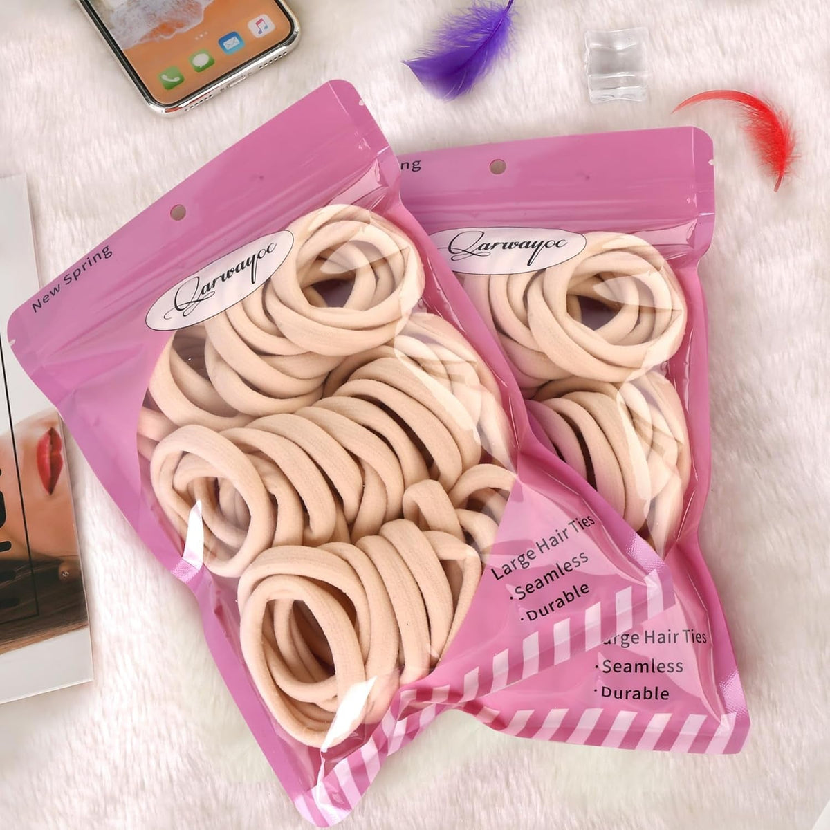 50PCS Large Blonde Hair Ties, Seamless Hair Bands, Soft Elastic Hair Ponytail Holders, No Damage, 2 Inch in Diameter