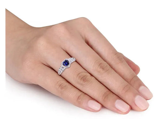 1/2 Carat (Ctw) Lab Created Blue Sapphire Heart Promise Ring in 10K White Gold with Diamonds