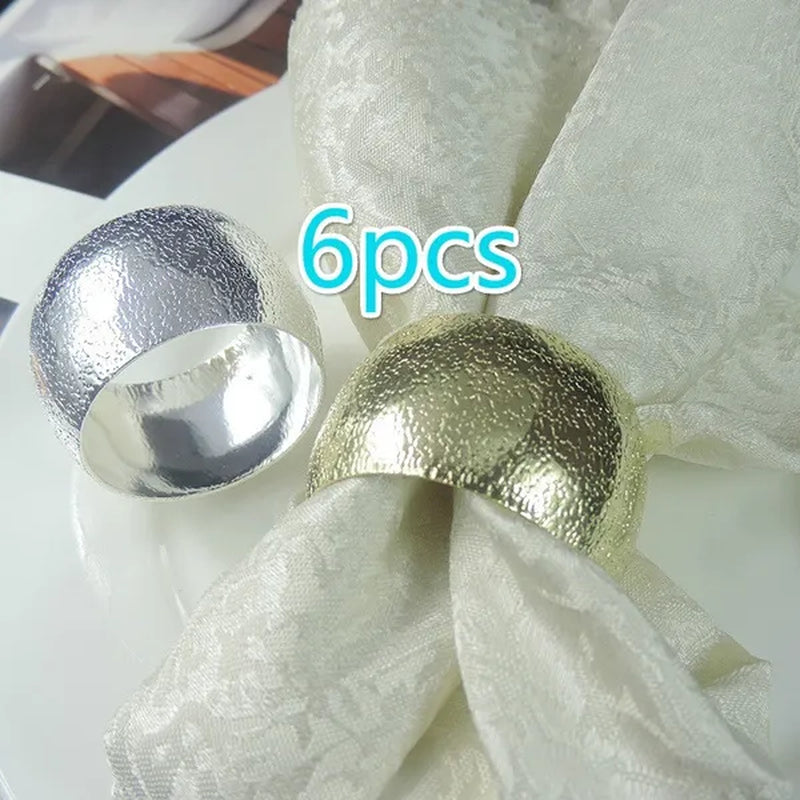 6pcs Silver Gold Wide Face Round Metal Napkin Ring for Wedding Banquet Dinner Table Decor