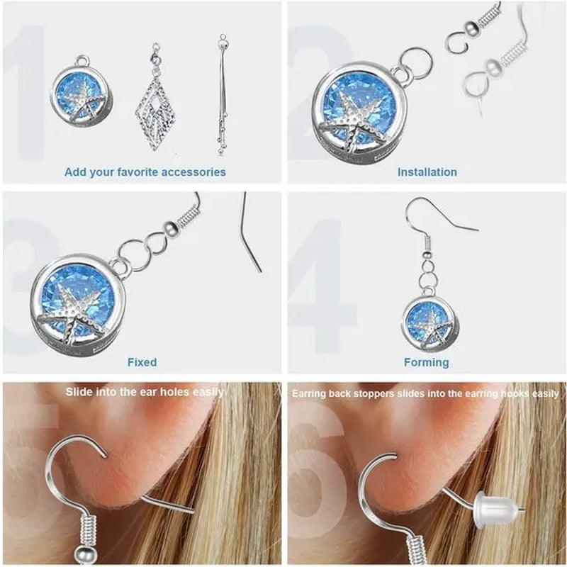 925 Sterling Silver Earring Hooks, 300PCS Earring Hooks Kit - 100PCS Hypoallergenic Earring Hooks for Jewelry Making with 100PCS Open Jump Rings and 100PCS Rubber Earring Backs