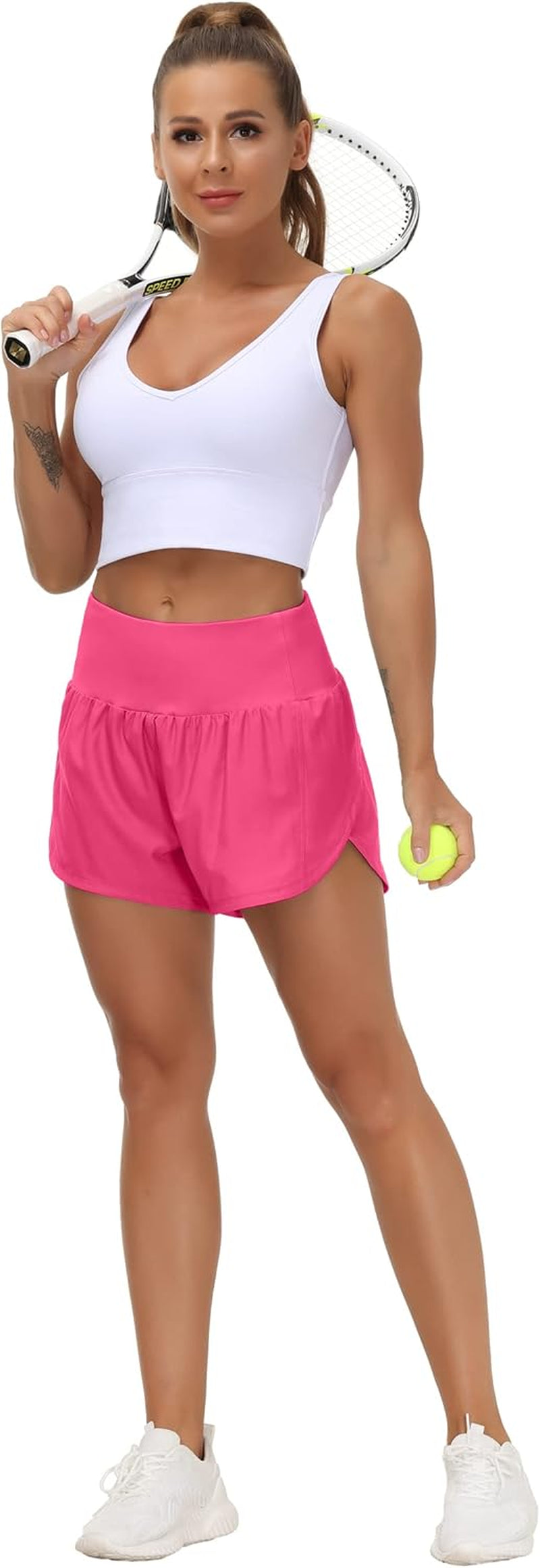 Womens High Waisted Running Shorts Quick Dry Athletic Workout Shorts with Mesh Liner Zipper Pockets