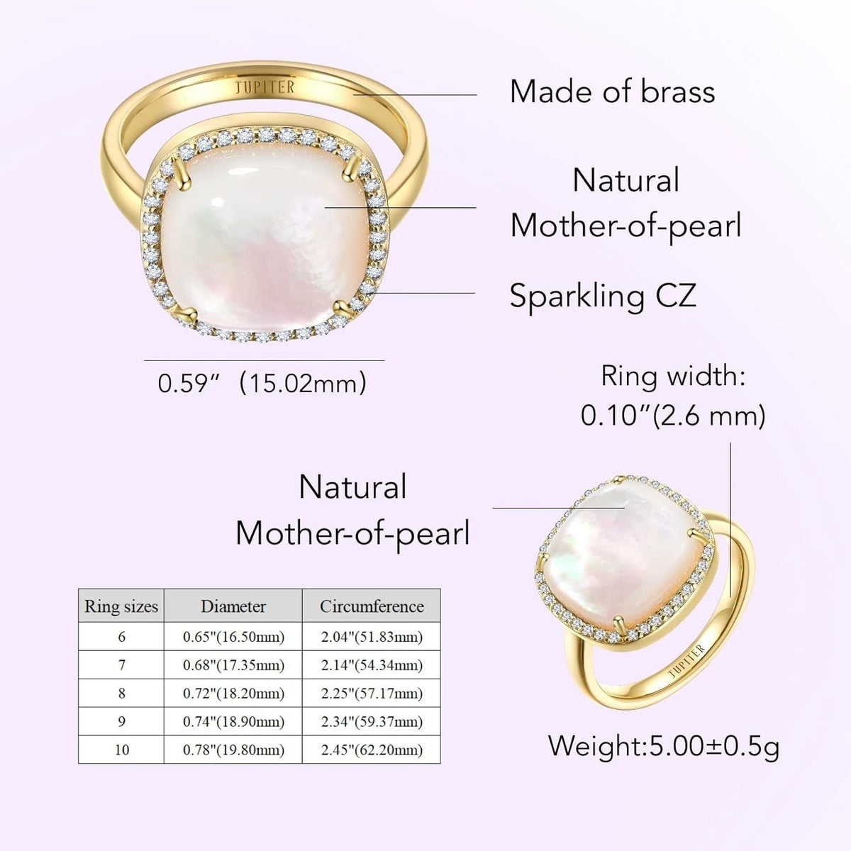 Gemstone Women'S Ring - Gemstone Women Ring, 0.47"/12Mm Birthstone Rings Jewelry for Valentine'S Day, Mother'S Day, Birthday Jewelry
