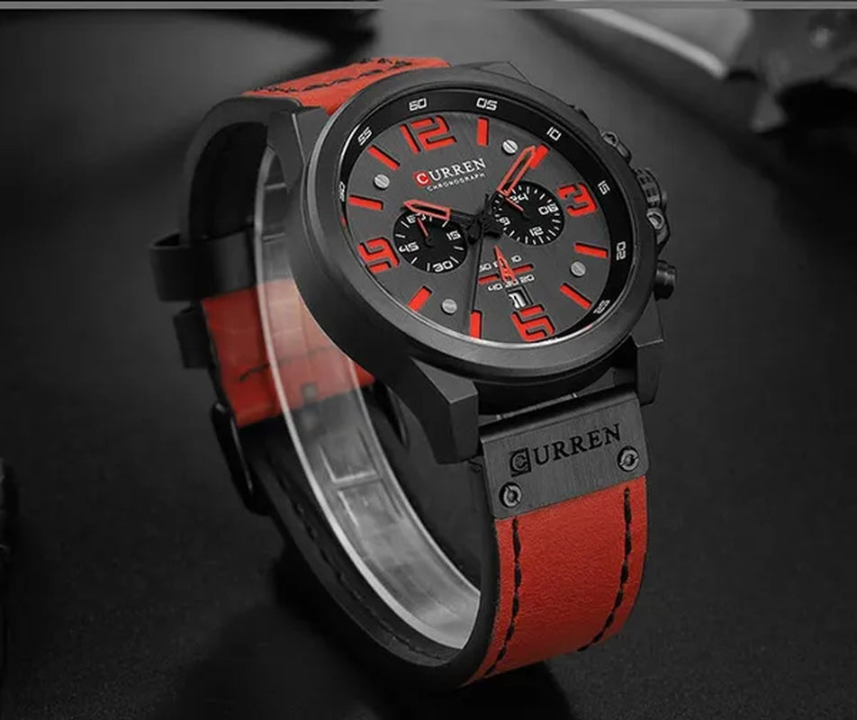 CURREN Men Quartz Watch Army Military Water-proof Calendar Chronograph Wristwatch Leather Strap Male Sport Watches