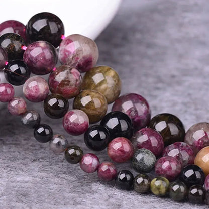Natural Tourmaline Gemstone Round Beads for Jewelry Making Bracelet Necklace 15inches 4/6/8/10mm Pick Size