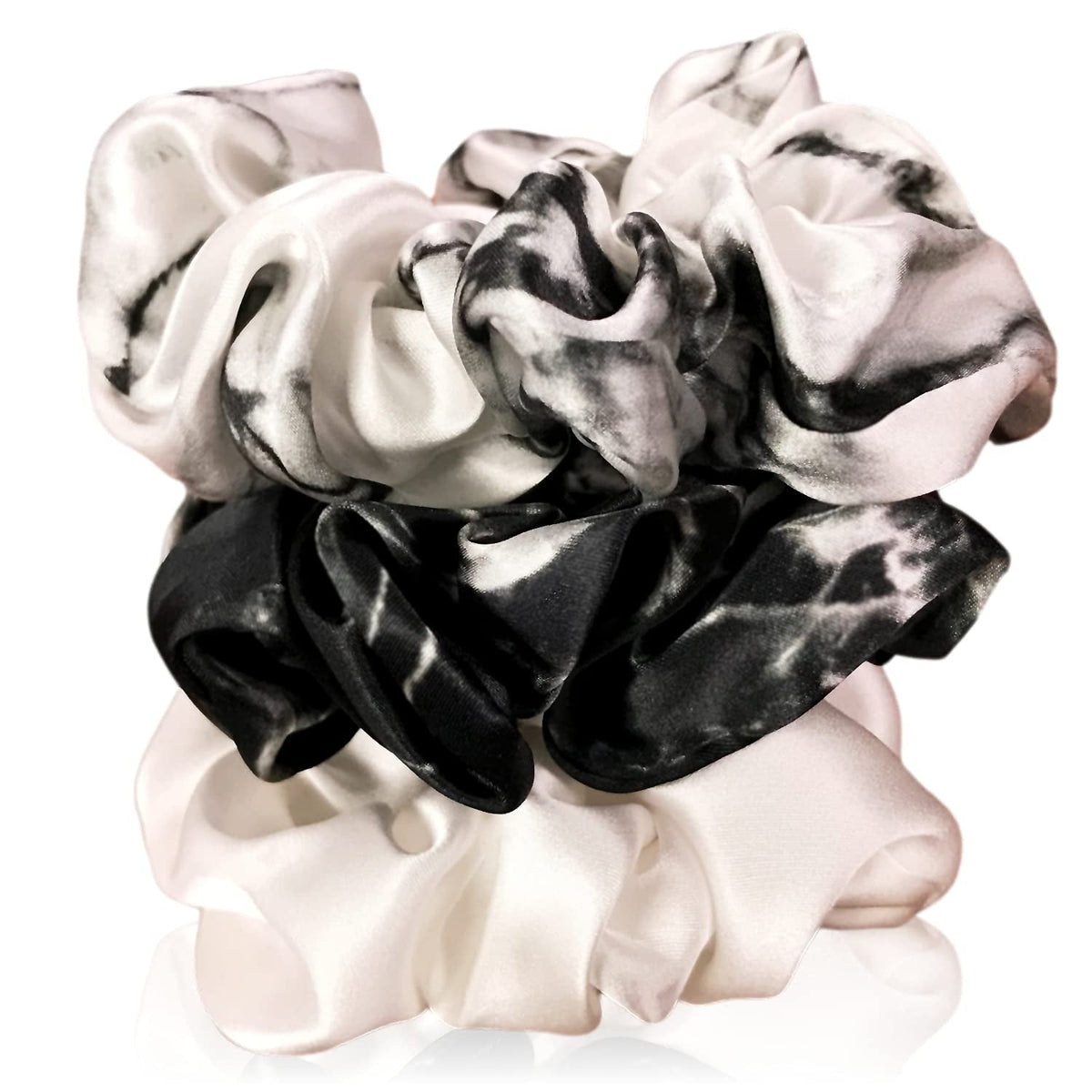 Mulberry Silk Scrunchies for Hair (Black Marble, White Marble, Ivory)