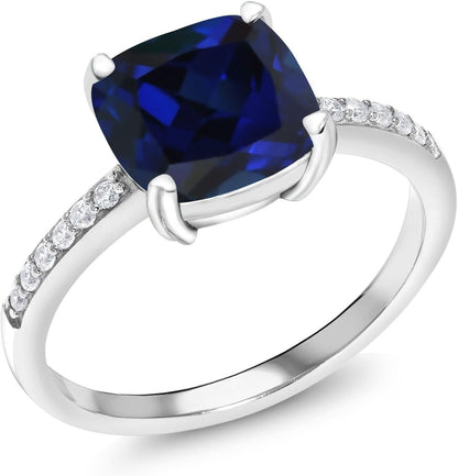 925 Sterling Silver 8MM Cushion Cut Gemstone Birthstone Engagement Ring | Wedding Anniversary Promise Ring for Women | Available in Size 5-9