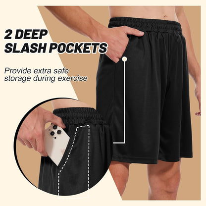 Men'S Athletic Gym Shorts - Quick Dry Black Casual Basketball Shorts with Pockets for Running Workout Activewear