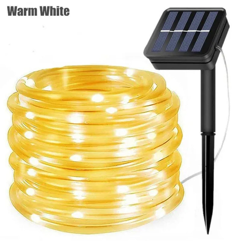 7/12/22/32Meters Solar Powered LED Rope Strip Lights Tube String Lights Garland Fairy Lighting Strings for Outdoor Indoor Garden Christmas Decor
