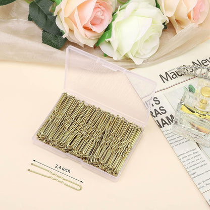 U Shaped Hair Pins, 200 Count for Women Lady Girls Bobby Pins French Historical Hair Pin Hair Styling Pins Hair Accessories, Blonde, 2.4 Inch