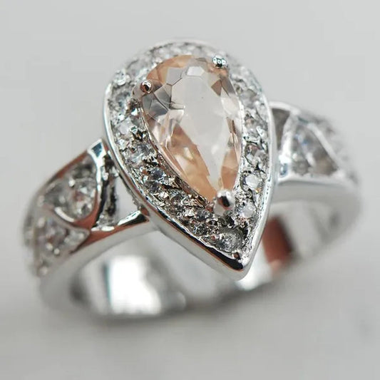 Morganite White Topaz 925 Sterling Silver Fashion Ring Size 5 6 7 8 9 F878
