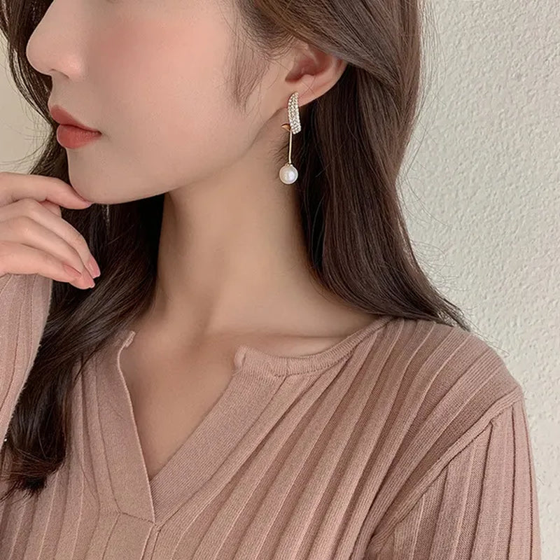New Trend Elegant Pearl Tassel Long Crystal Earrings for Women Fashion Dangle Earring Crystal Jewelry Diamond Earrings Anniversary Birthday Party Jewelry Earrings Christmas Gifts