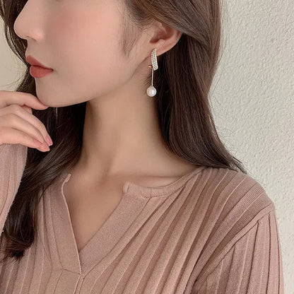 New Trend Elegant Pearl Tassel Long Crystal Earrings for Women Fashion Dangle Earring Crystal Jewelry Diamond Earrings Anniversary Birthday Party Jewelry Earrings Christmas Gifts