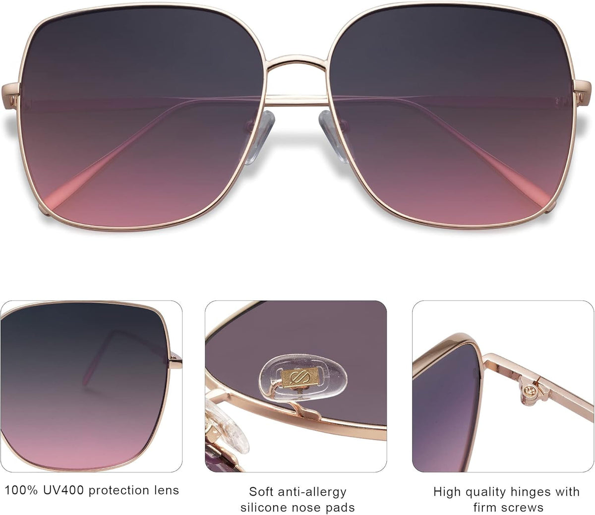 Trendy Oversized Square Metal Frame Sunglasses for Women Men Retro Big Flat Lens UV Protection Sunglasses SJ1146