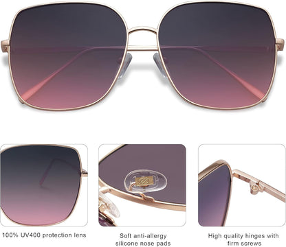 Trendy Oversized Square Metal Frame Sunglasses for Women Men Retro Big Flat Lens UV Protection Sunglasses SJ1146