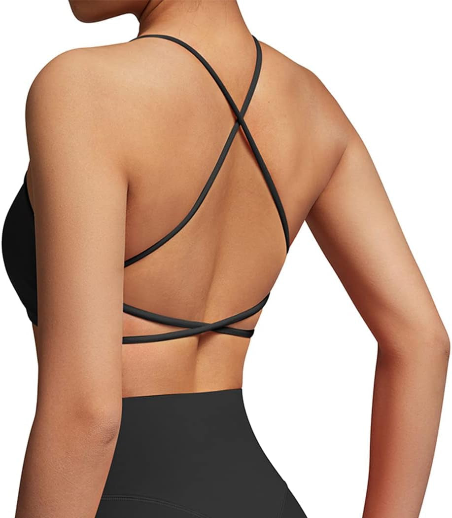 Women 2 Piece Open Back Sports Bra Pack Strappy Workout Gym Yoga Crops