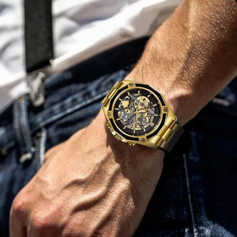 Top Forsining Mechanical Watches Automatic Men's Skeleton Waterproof Stainless Steel Watch Relogio Masculino