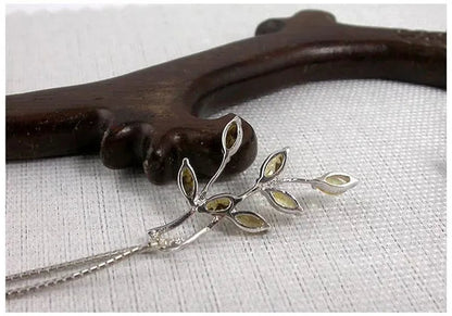 Beautiful leaf shape yellow crystal jewelry sets ring pendant necklace pure 925 silver citrine peridot fine jewelry for party