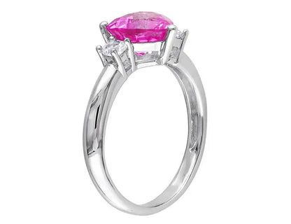 Lab-Created Pink Sapphire and Created White Sapphire Heart Ring 2.50 Carat (ctw) in Sterling Silver