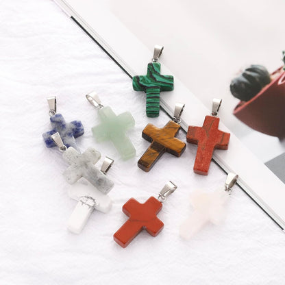 24 Pieces Healing Crystal Heart Moon Cross Shaped Pendants Necklace Charms for DIY Jewelry Making Natural Quartz Stones Chakra Love Beads Bulk