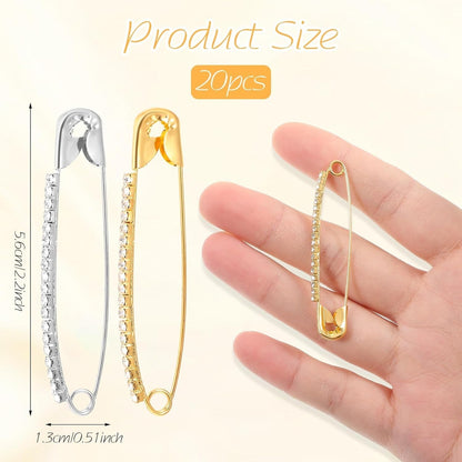 20 Pcs Rhinestone Safety Pin Brooch, Hat Sliver Clips for Women Men Elegant Jewelry Gold Brooches Scarf Sweather Suit Dress Decor Dating Shopping