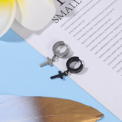 1 Pair Stainless Steel Huggie Hinged Hoop Earrings Hoop Dangle Earrings for Women Men Silver Black