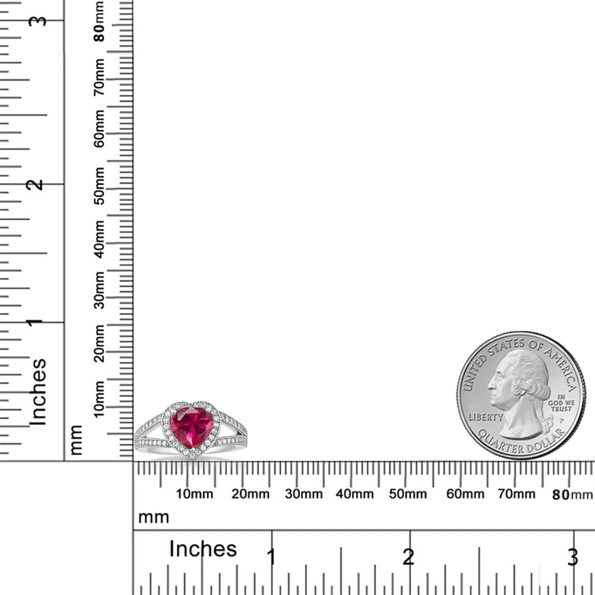 925 Sterling Silver Red Created Ruby and White Moissanite Ring for Women (2.41 Cttw, Gemstone July Birthstone, Heart Shape 8MM, Available in Size 5,6,7,8,9)
