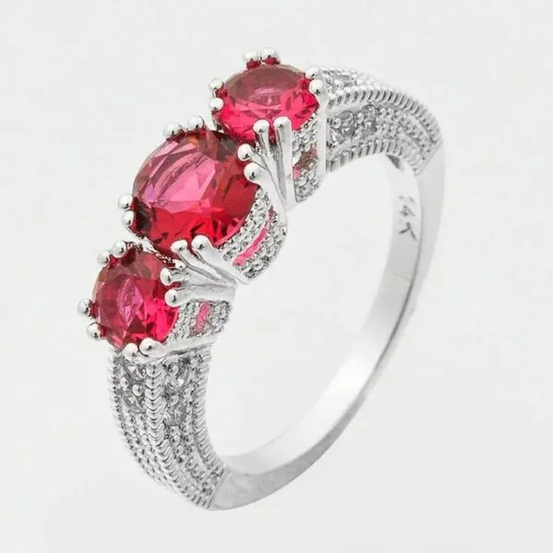 Lady Jewelry 2.66ct Ruby Diamond 14k White Gold Ring Size5-11