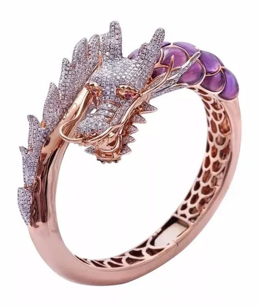 Unique Asian Chinese National Style Dragon Ring Luxury  Two-color Ring   Girlfriend Gift Ring Ladies Hip Hop Trend Jewelry Party Engagement Wedding  Jewelry Ring Size 5-11