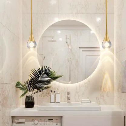 1-Light Pendant Lights Kitchen Island, 8W 3 Color Temperature Dimmable LED Pendant Light Fixtures, Gold Hanging Crystal Teardrop Pendant Lights for Bathroom, Bedroom