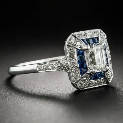 1.69 Carat Emerald-Cut Art Deco Style Sapphire Engagement  Ring