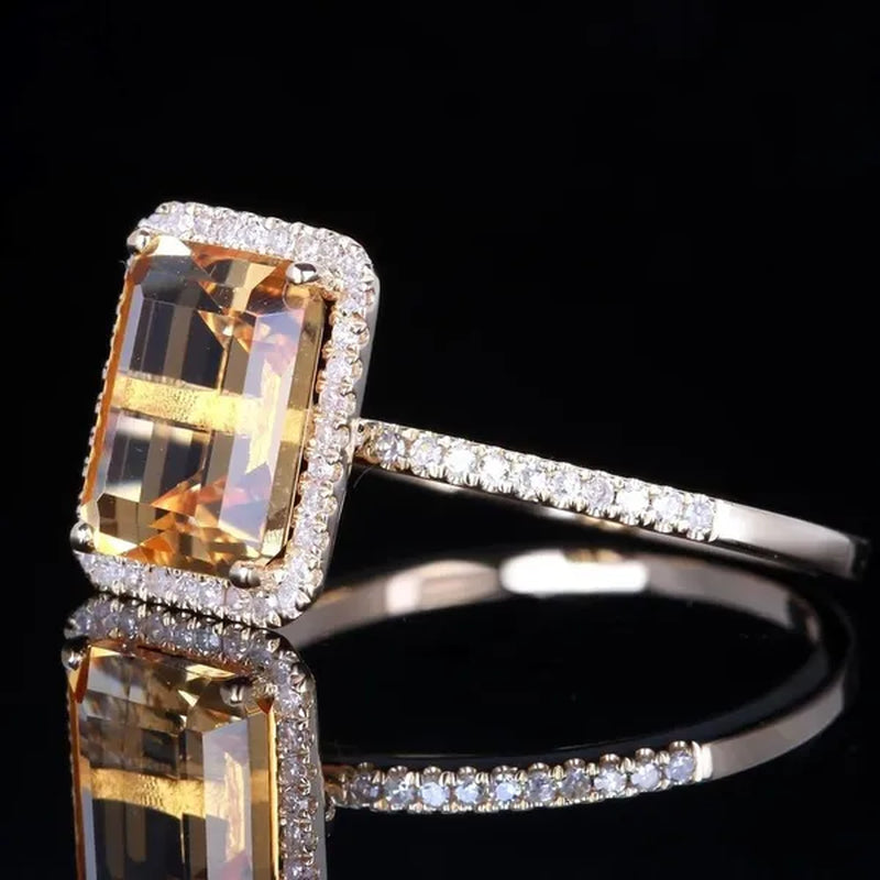 Women Large 925 Sterling Silver Princess Cut Natural Gemstone Citrine Wedding Bride Wedding Engagement Jewelry Size 6-10