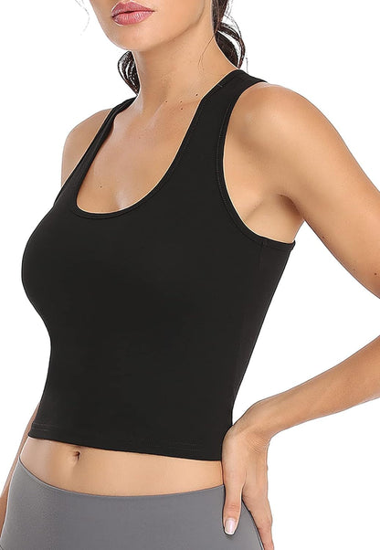 Sports Crop Tank Tops for Women Cropped Workout Tops Racerback Running Yoga Tanks Cotton Sleeveless Gym Shirts 3 Pack