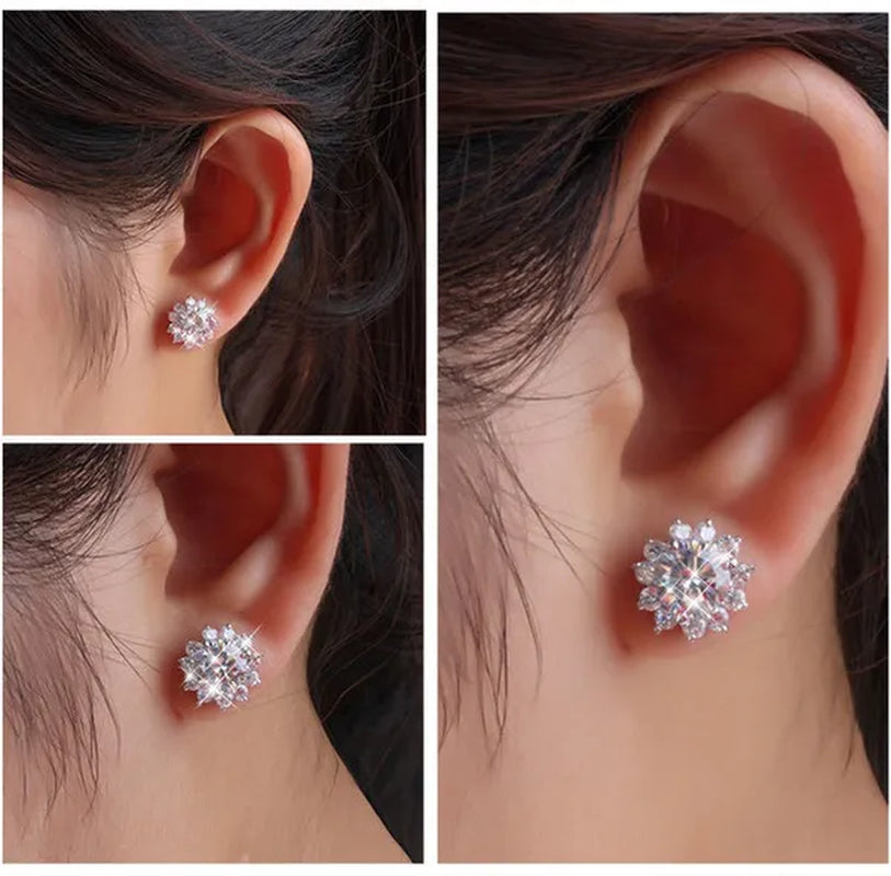 2022 8mm(2.0ct)  Moissanites Diamond Ear Studs 925 Silver Six Star Snowflake  Pink Gift Box Packing Round Brilliant Cut 8mm(2.0ct) D Color Jewelry with Certification