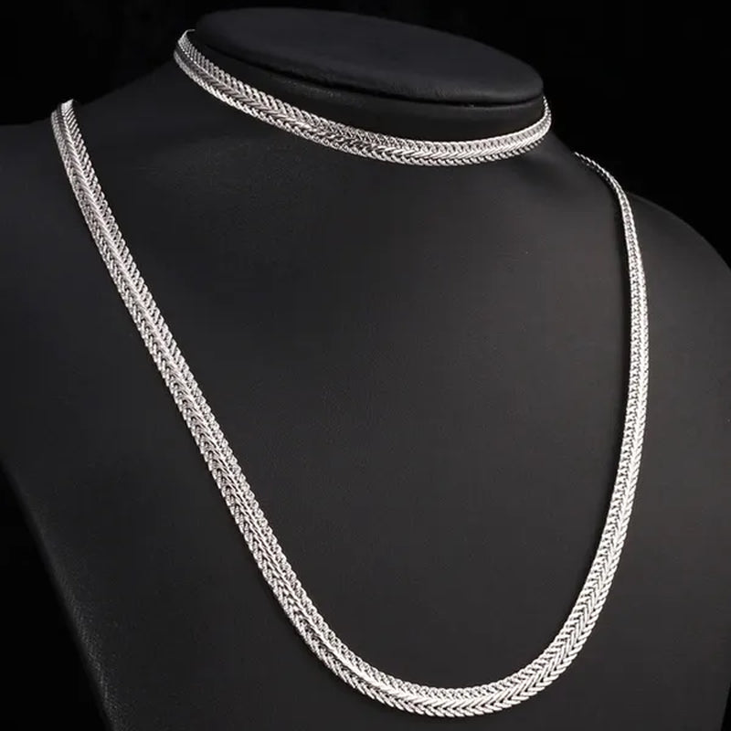 FASHION 925 Sterling Silver Men Party Jewelry Men's Foxtail Chain Necklace Bracelet Jewelry Set