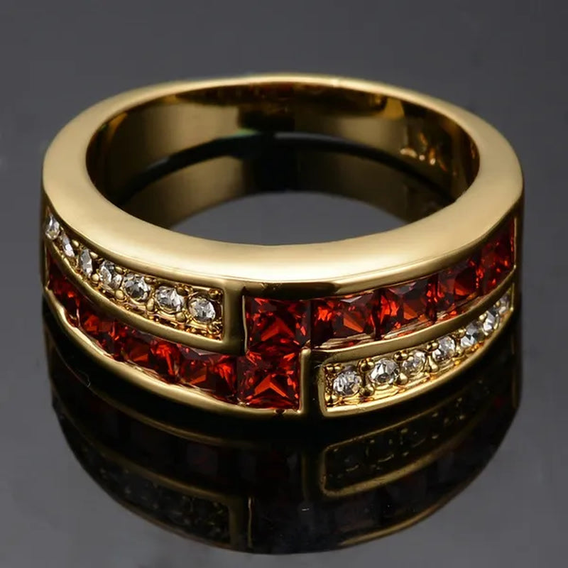 Exquisite Retro 18K Gold Natural Garnet Red Ruby Gemstone Ring Anniversary Gift Romantic Bride Engagement Wedding Party Bands Fine Jewelry