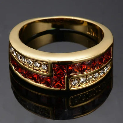 Exquisite Retro 18K Gold Natural Garnet Red Ruby Gemstone Ring Anniversary Gift Romantic Bride Engagement Wedding Party Bands Fine Jewelry